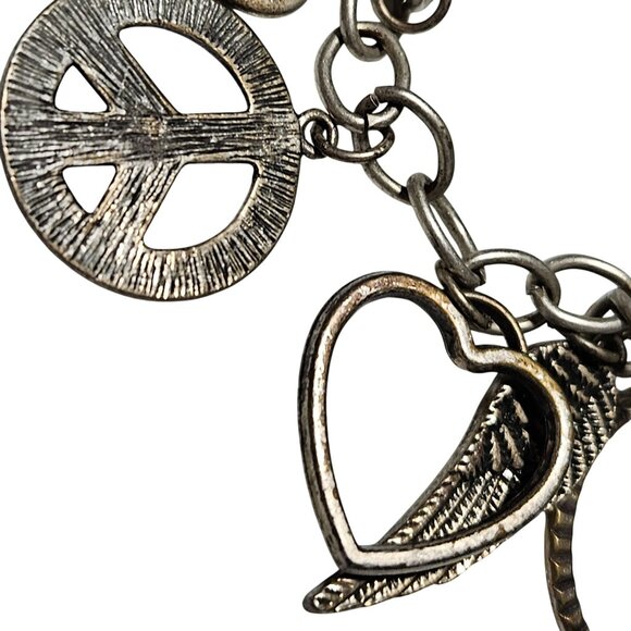 Vintage Silver Tone Charm Bracelet Peace Heart Wing Charms Fashion Jewelry Women - Picture 3 of 6